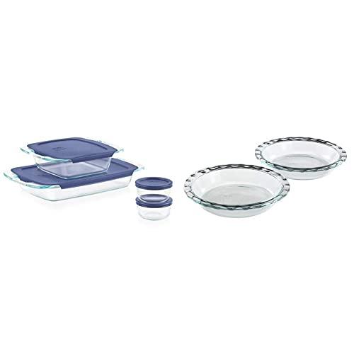 Pyrex Grab Glass Bakeware and Food Storage Set, 8-Piece, Clear & Easy Grab Glass 9.5 Inch Pie Plate (2-Pack)