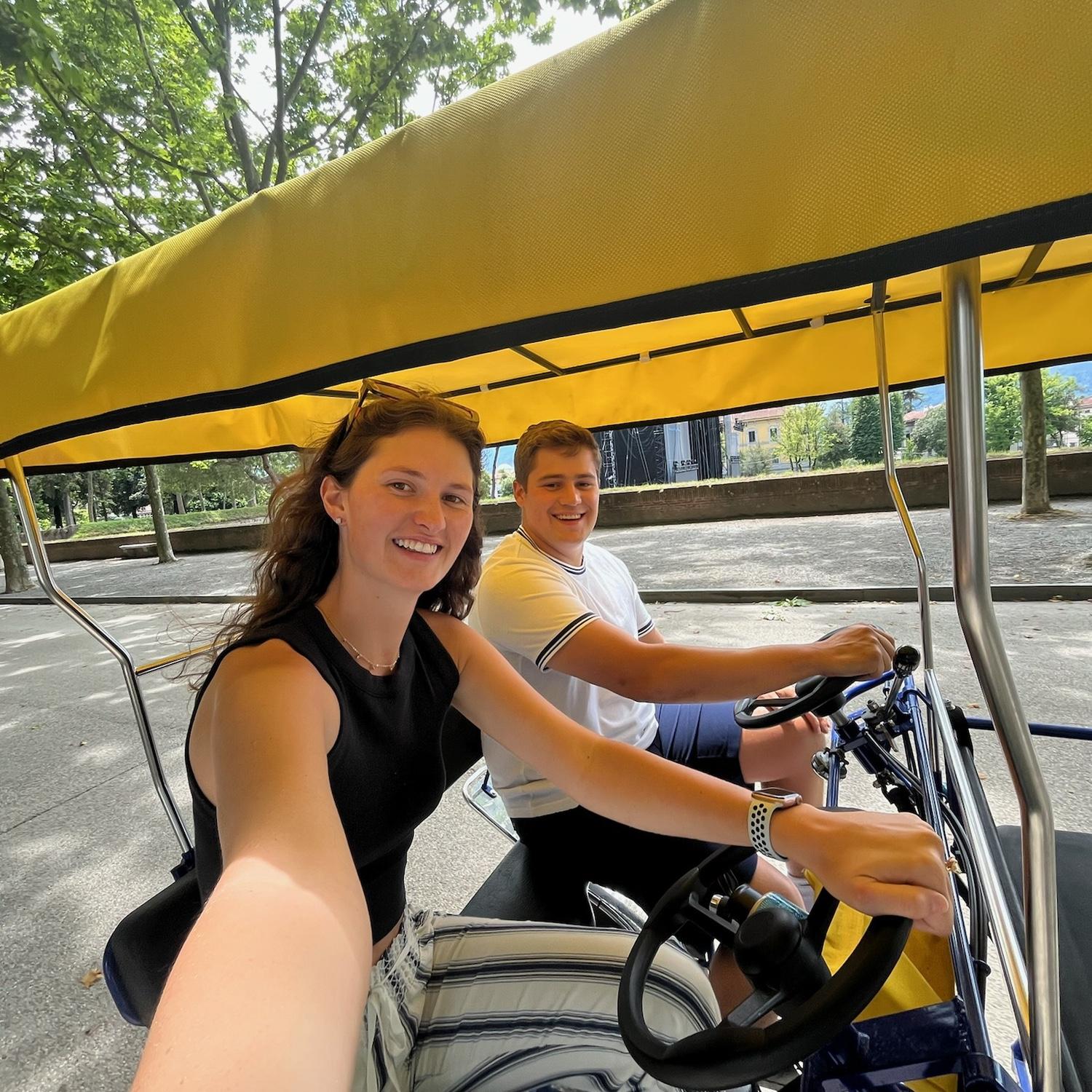 We rented a bike to ride around on top of the city walls in Lucca, Italy.