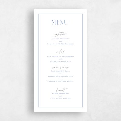 Dark Pastel Blue Wedding Menu - Chaplin