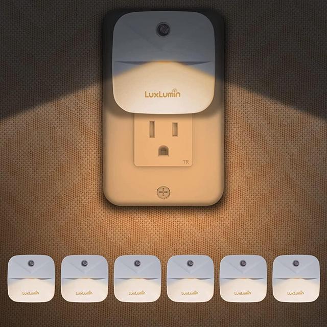 LuxLumin LED Night Light, Night Lights Plug into Wall with Dusk-to-Dawn Sensor, Automatically Turn on and Off,Night Light for Kids,Bedroom,Bathroom,Stairs,Warm White, 6 Packs