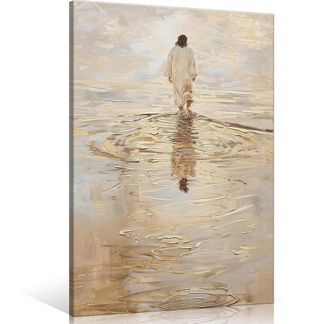 Jesus Walking On Water Painting Print Jesus Wall Art Scripture Wall Art Christian Canvas Wall Art Jesus Picture Poster Christian Art Wall Decor For Living Room Dining Room Bedroom 16X24in-Framed