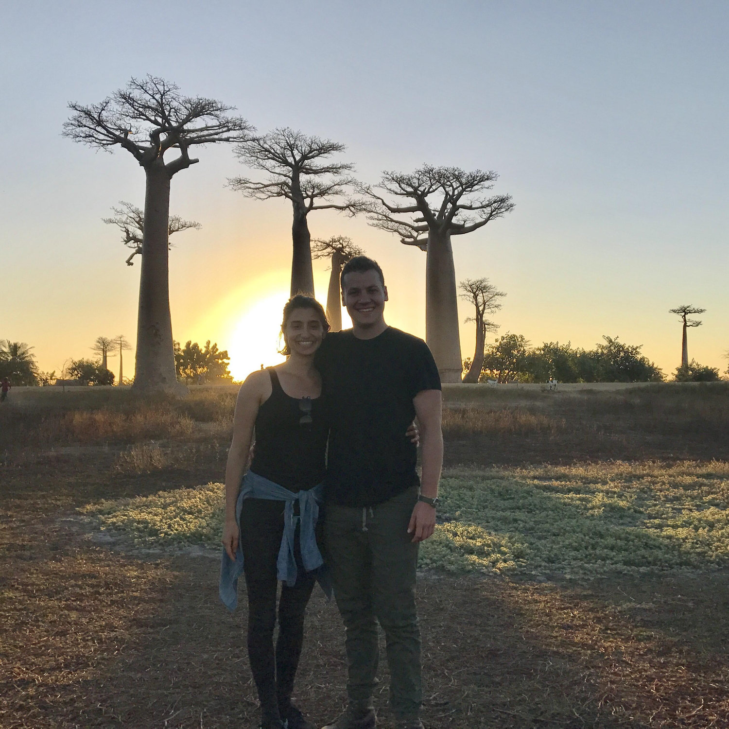 Sunset at avenue of the baobabs in Madagascar
