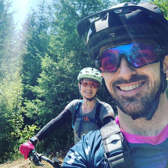 Mountain bike selfie (the most common photos of us) while up in Bellingham, WA.