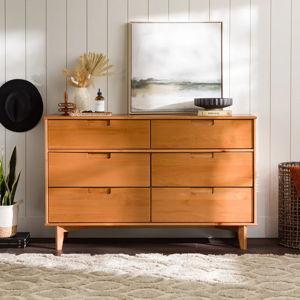 Sloane Mid Century Modern Solid Wood Dresser - Caramel Color, 6 Drawer