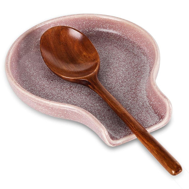 Spoon Rest - HAPPY KIT Plum Spoon Rest for Stove Top for Cooking Spoons Spatula Kitchen Decor Ceramic Spoon Holder for Kitchen Counter with Gift Box Ready