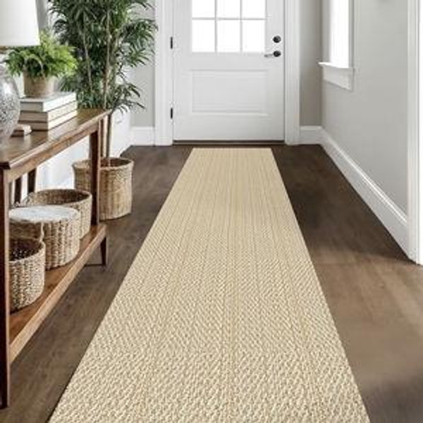 IOHOUZE Washable Runner Rug 2x10 Non Slip Rubber Backed Long Hallway Runner Entryway Runner Indoor, Kitchen Rugs Woven Cotton Floor Carpet for Hall Entrance, Warm Beige/Orange/Apricot