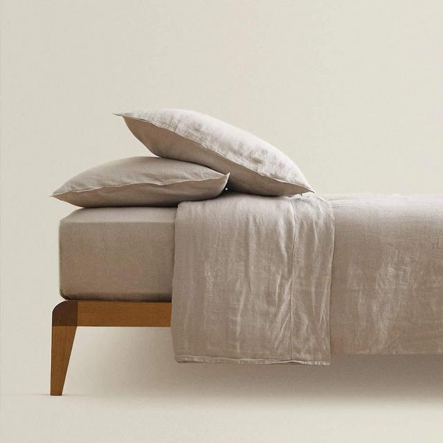 S VICTORY SYMBOL 100% Organic Linen Sheets Set Queen 4Pcs,Stone Washed French Flax Bed Sheets(1 Flat Sheet,1 Fitted Sheet,2 Pillowcase) GOTS Certified,Farmhouse Bedding-Khaki Linen
