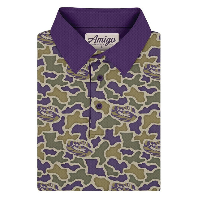 Amigo NCAA Mens LSU Tigers Licensed Camo Range Raglan Polo Shirt
