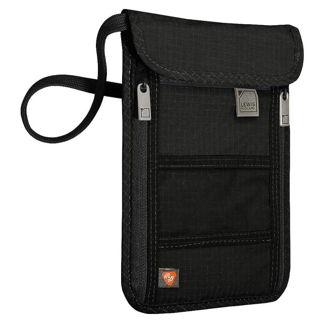 Lewis N. Clark RFID Blocking Stash Neck Wallet, Travel Pouch + Passport Holder for Women & Men, Black, One Size