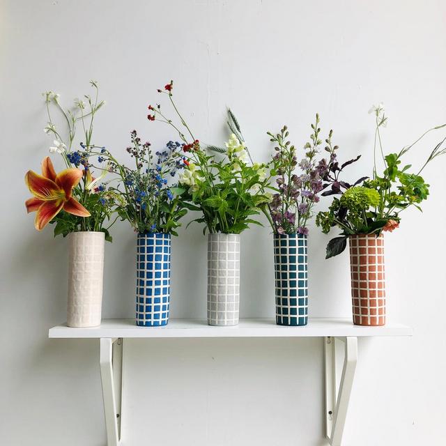 Matte Grid Vase in Rust