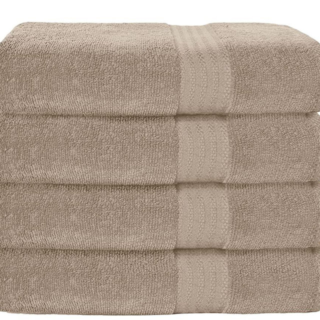 GLAMBURG Premium Cotton 4 Pack Bath Towel Set - 100% Pure Cotton - 4 Bath Towels 27x54 - Ideal for Everyday use - Ultra Soft & Highly Absorbent - Tan