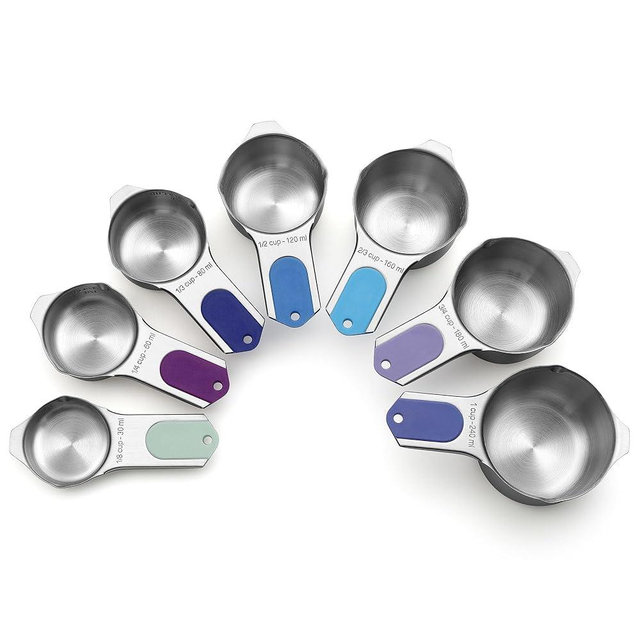 Spring Chef Magnetic Stainless Steel Measuring Cups (Patent Pending), Kitchen Tools with Easy to Read Markings for Measuring Dry or Liquid Ingredients, Set of 7, Winter Frost