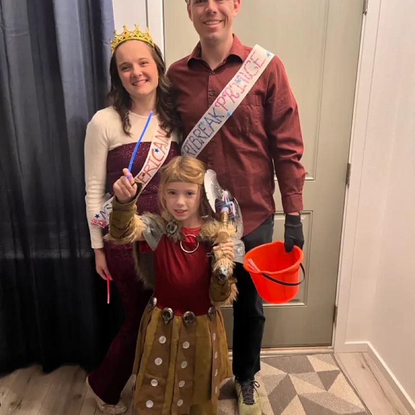 Our first family Halloween - Gwen as Astrid from How to Train Your Dragon, Anna and Parker as Miss Americana and The Heartbreak Prince