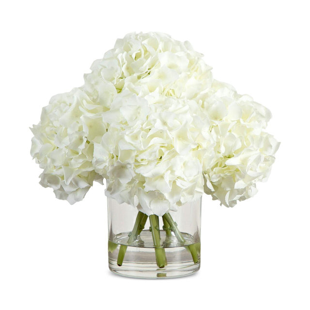 Nearly Natural Wedding Collection 14" Artificial Hydrangea Arrangement in Glass Vase
