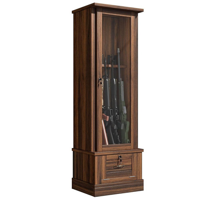Saudism 10 Gun Safe for Rifles, Wooden Display Gun Cabinet for Long Rifles, Quick Access Cabinet Safes with Large Sapce Storage for Multiple Short Gun, Espresso