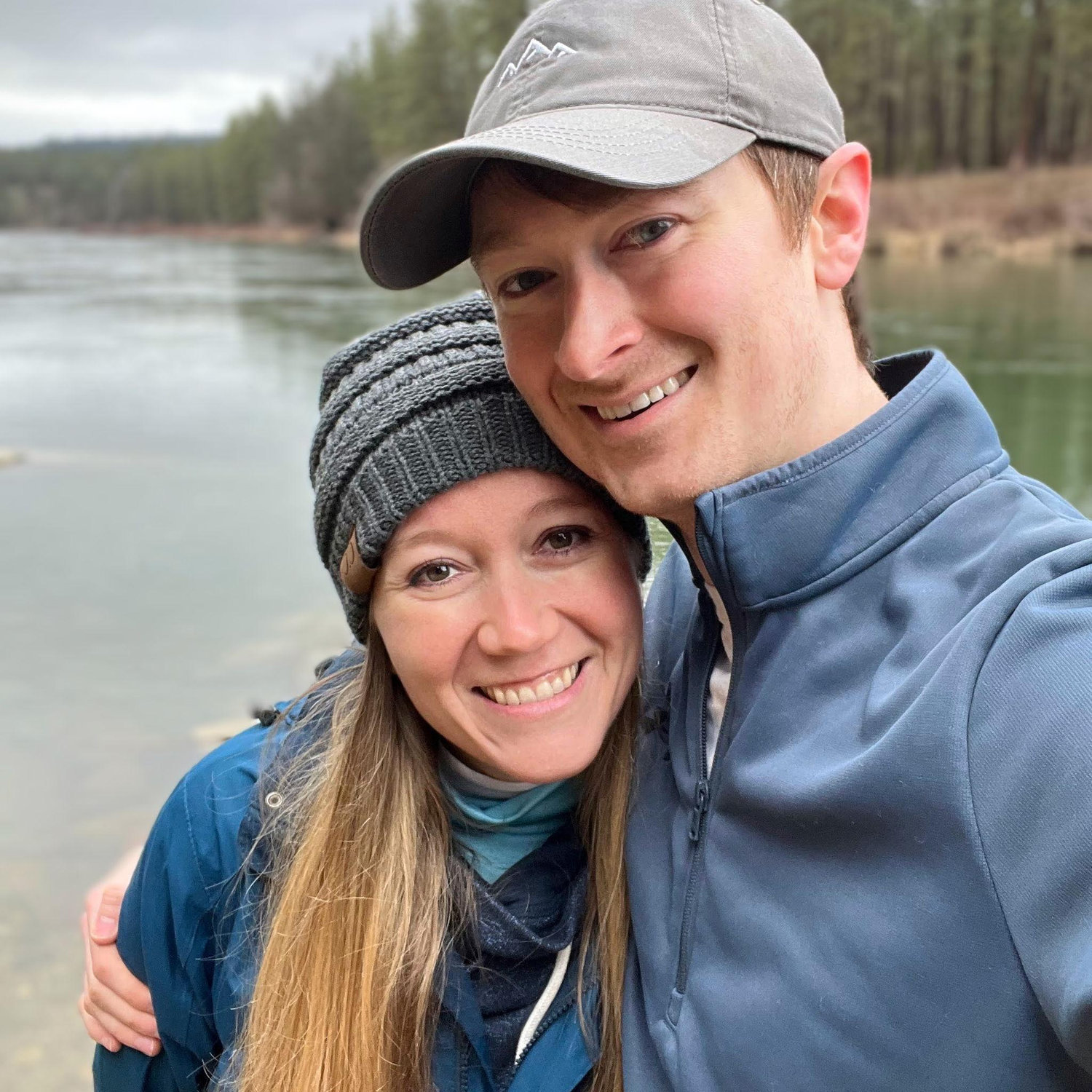 Our first photo together on a hike in Riverside State Park.