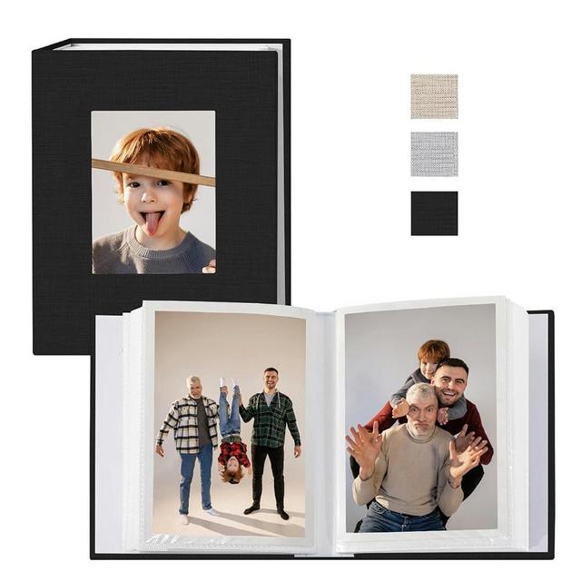 Sprsthai Small Photo Album 4x6 Photos Book, Linen Cover Mini Photo Book, 50 Page Holds 100 Pictures, photobook for Anniversaries Baby Vacations, Black