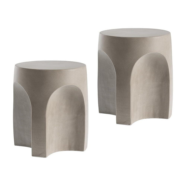 COSIEST Set of 2 Concrete Side Table Drum Shape, 2 Pieces Outdoor Side Table, Patio Accent Cement End Tables, Garden Decorative Stool, Plant Stand Drum Table, Grey