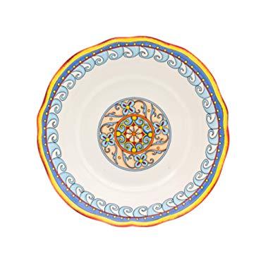 Euro Ceramica Duomo Collection Italian-Inspired 10" Round Ceramic Serving Bowl with Organic Edges, Floral Design, Multicolor