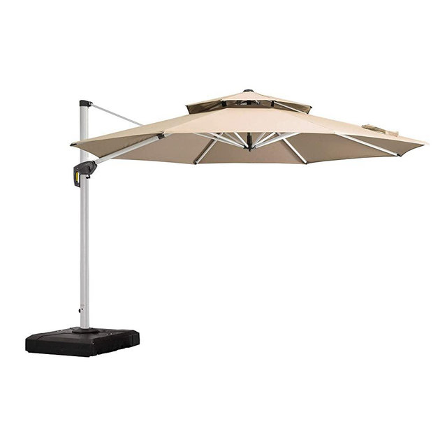 PURPLE LEAF 12 Feet Double Top Round Deluxe Patio Umbrella Offset Hanging Umbrella Outdoor Market Umbrella Garden Umbrella, Beige