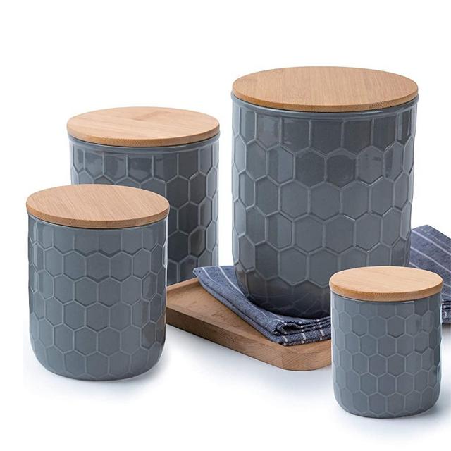 4-Piece Ceramic Canister Set with Bamboo Lids by Culinary Edge