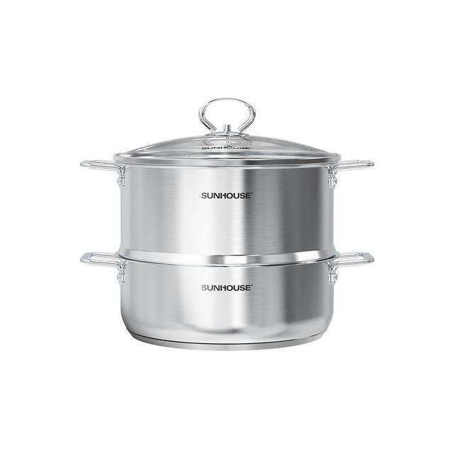 SUNHOUSE 2-Tier Stainless Steel Steamer Pot with Lid - Larger 5.5 QT Steamer & 3.8 QT Stockpot Base - Induction Ready, Compatible with All Cooktops - Multipurpose for Vegetables & Dumplings