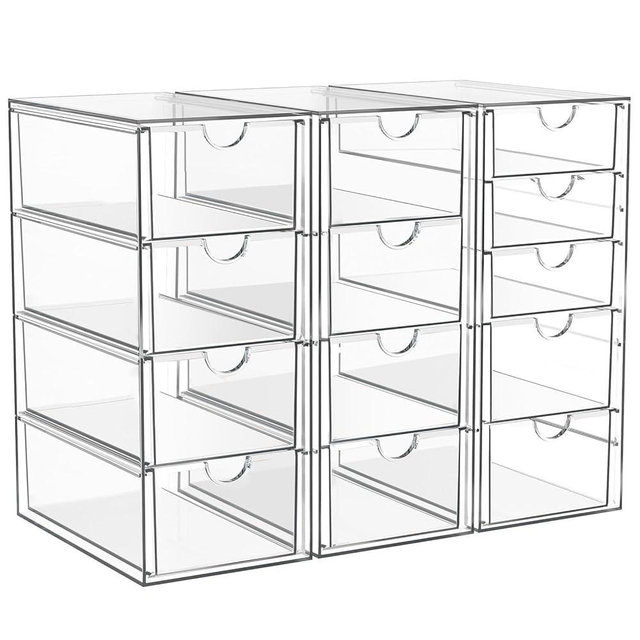 Acrylic Makeup Organizer with 13 Drawers, Bathroom Counter Organizer, Acrylic Organizers, Desk Organizer, Office Supplies, Storage Drawers for Cosmetic, Pencil, Coffee, etc 3 Pack