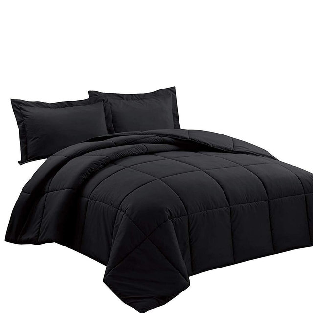 Chezmoi Collection 3-Piece Down Alternative Comforter Set (Oversized Queen, Black)