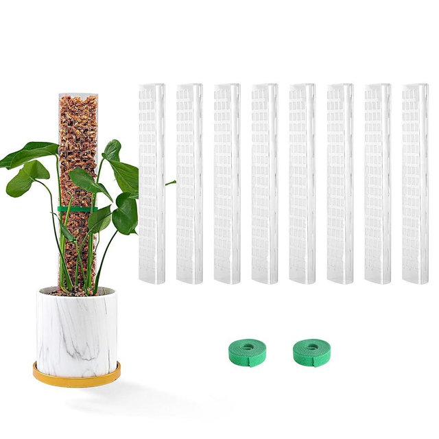 Bluepro 15 Inch 8 Pcs Plastic Moss Poles for Climbing Plants, Plant Support for Indoor Plants, White, Rectangular