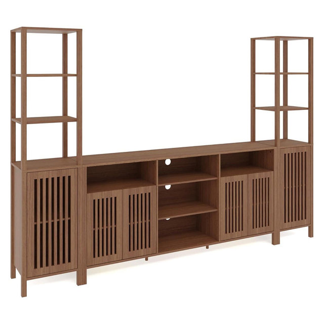 3-Piece Large TV Stand with Bookshelves for TVs Up to 70", Farmhouse Entertainment Center with Shelves, 70" Media Console Table for Living Room