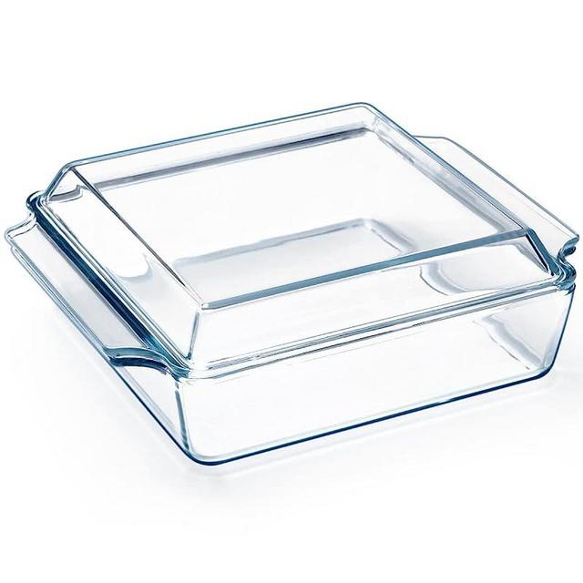 NUTRIUPS Square Baking Dish Pans Glass Bakeware Glass Microwave Casserole Dish with Lid and Handles Microwave, Dishwasher, and Oven Safe Cookware (2L)