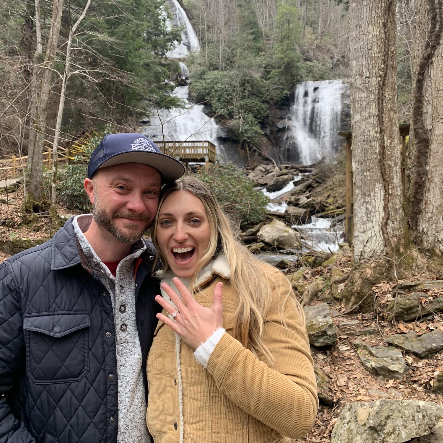 Right after a surprise proposal in Helen, GA hiking the trail to the waterfall! 12-20-22