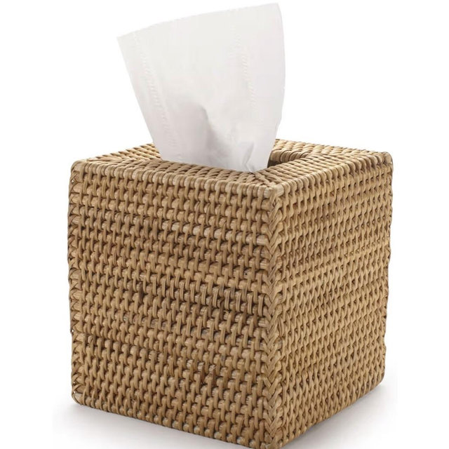 Rattan Tissue Box Cover Natural Woven Facial Napkin Holder Square (Natural, 5.5x5.5x5.9 Inch)