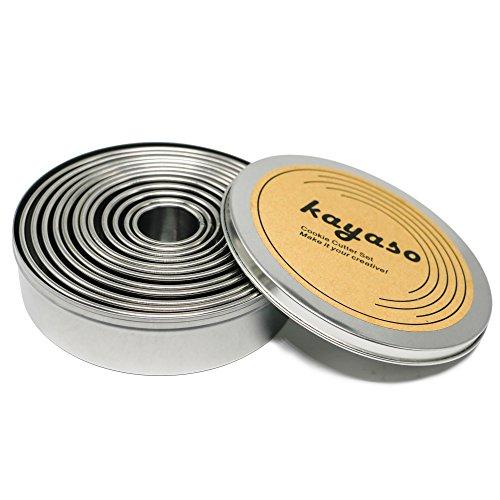 kayaso Round Cutters in Graduated Sizes, Stainless Steel, 12 Pc Set (Plain Edge)
