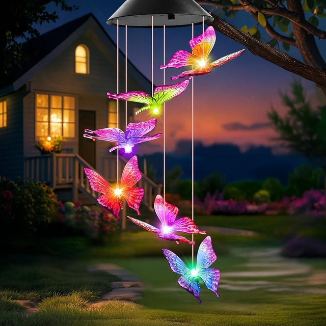 Birthday Gifts for Women Grandma Wife Sister, Winzwon Solar Lights Outdoor Wind Chimes for Outside Garden Yard Patio Porch Decor Hanging Butterfly Decorations, Mothers Day Mom Gift for Her