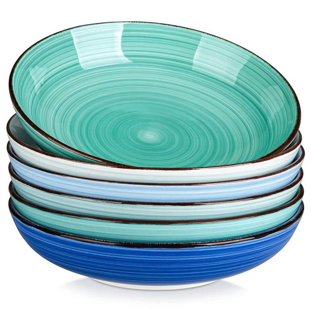 vancasso Bonita Pasta Bowls Set of 6, 50oz Large Salad Bowls for Kitchen, Stoneware Serving Bowls Dishwasher & Microwave Safe, Blue Bowl Set