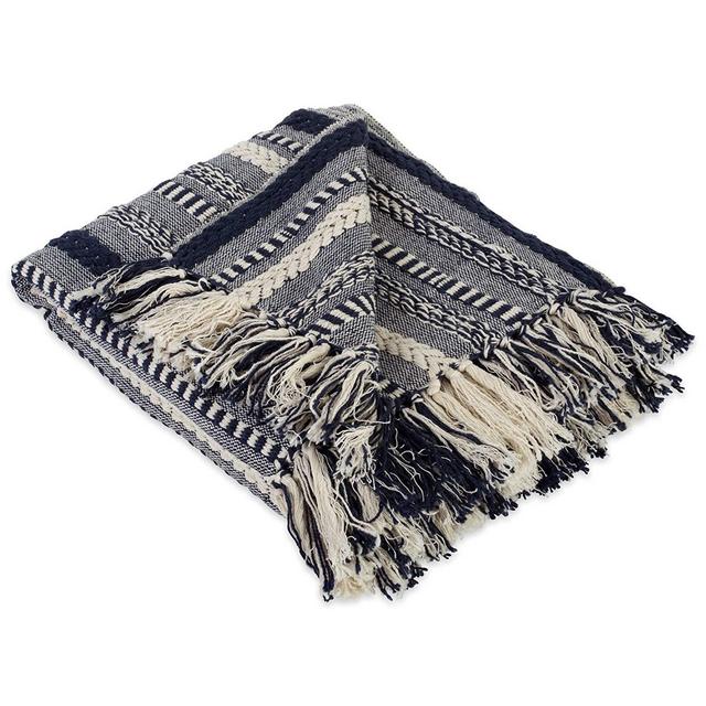 DII Farmhouse Cotton Stripe Blanket Throw with Fringe For Chair, Couch, Picnic, Camping, Beach, & Everyday Use , 50 x 60" - Braided Stripe Navy