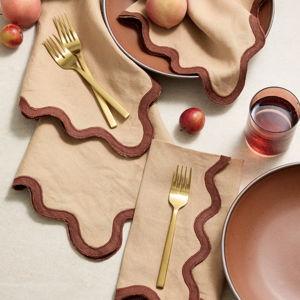 European Linen Scallop Edge Napkins (Set of 12) - Desert Sunset/Bordeaux