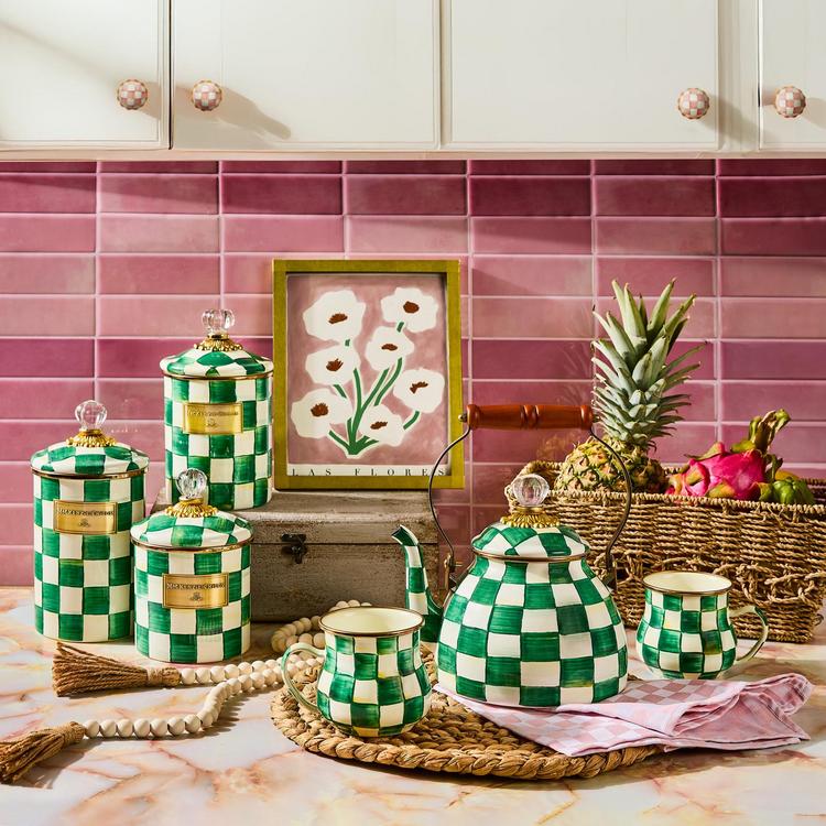 マッケンジーチャイルズ☆ガラスキャニスター MacKenzie-Childs, Emerald Check Enamel Canister | Zola