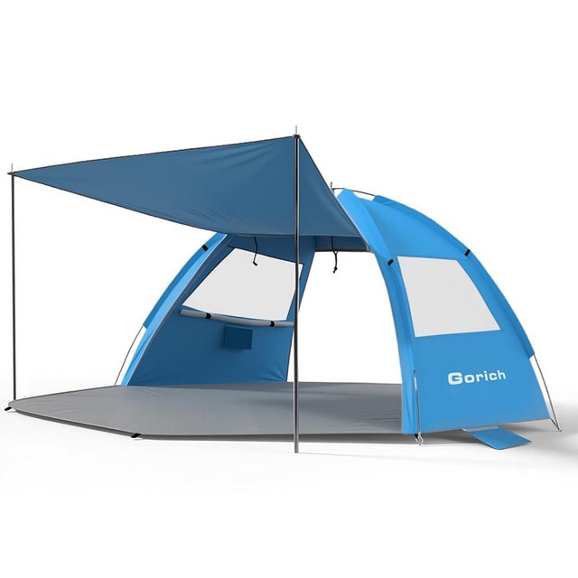 Gorich Beach Tent Sun Shelter with Canopy, Easy Setup UPF50+ UV Protection Sun Shade for 3-4/5-6/7-8 Person, Lightweight & Compact Beach Umbrella for Family Travel
