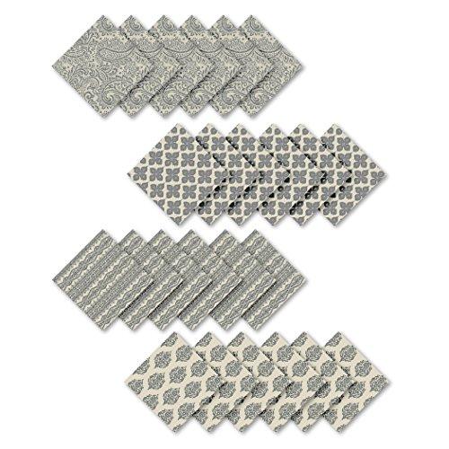 Elrene Home Fashions Everyday Casual Prints Assorted Cotton Fabric Napkins (Set of 24), 17"x17", Gray, 24 Pieces