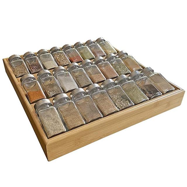 Simhoo Bamboo Spice rack In-Drawer Kitchen Cabinet Spice 21-24 Bottle Holder Tray for Storage/Organizer 3-Tier Insert