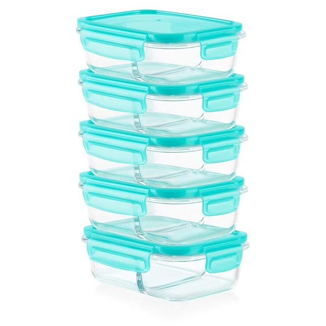 MealBox™ 5.8-cup Divided Glass Food Storage Container with Blue Lid