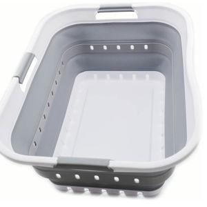 SAMMART 42L (11 gallon) Collapsible Plastic Laundry Basket - Foldable Pop Up Storage Container/Organizer - Space Saving Hamper/Basket (1, White/Grey)