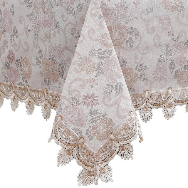 Walrus Heavy Duty Vinyl Tablecloth Elegant Floral Lace-Trimmed Tablecloth Vintage Flower Pattern, Waterproof Oil-Proof Plastic Table Cloth Stain-Resistant Wipeable(Floral Vintage, 60X84 Inch)