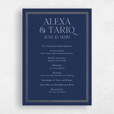 Blue Simple Wedding Program - Teagan Foil