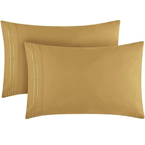 Mellanni Luxury Pillowcase Set - Brushed Microfiber 1800 Bedding - Wrinkle, Fade, Stain Resistant (Set of 2 Standard/Queen Size 20"x30", Gold)