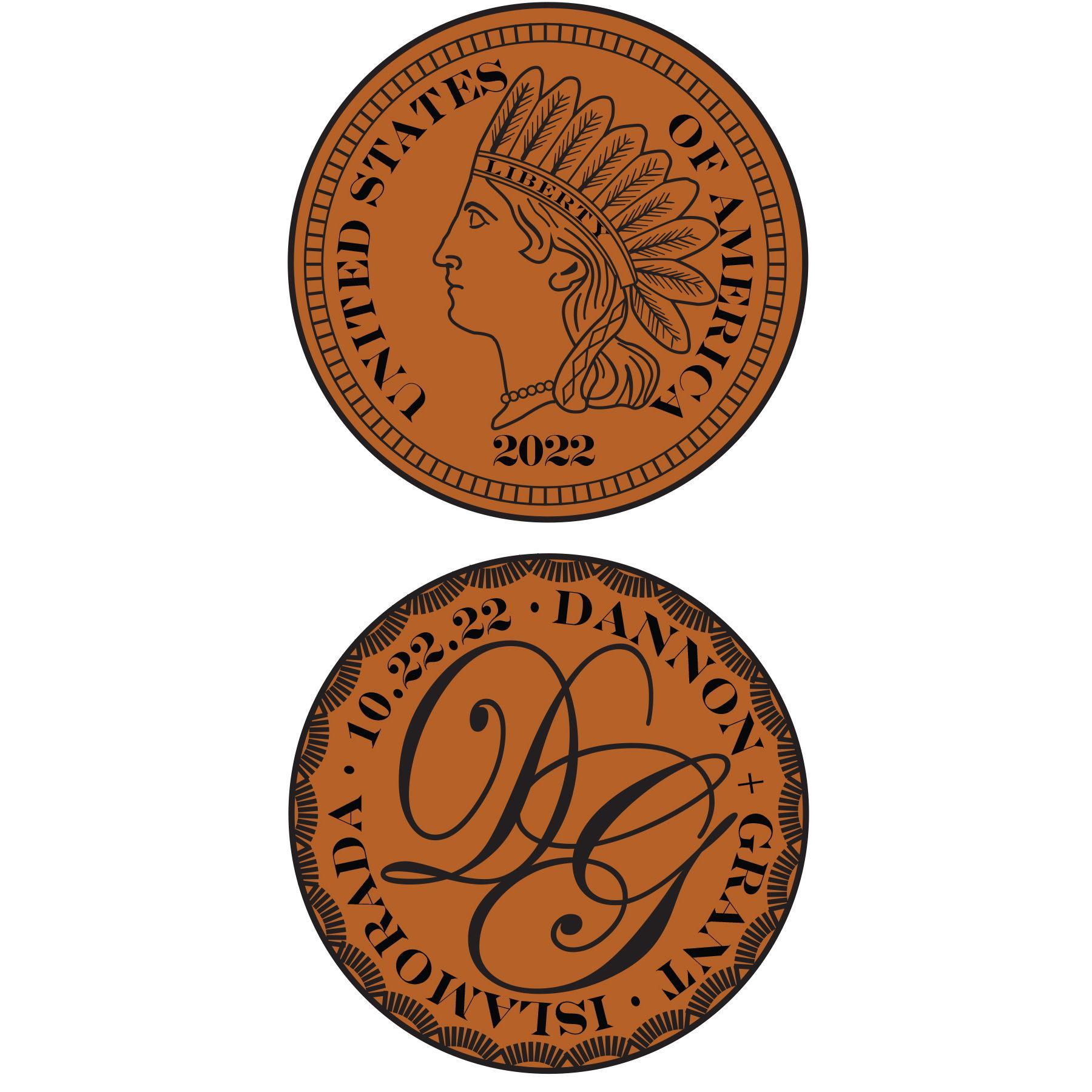 Engagement coin designed by Poppie!