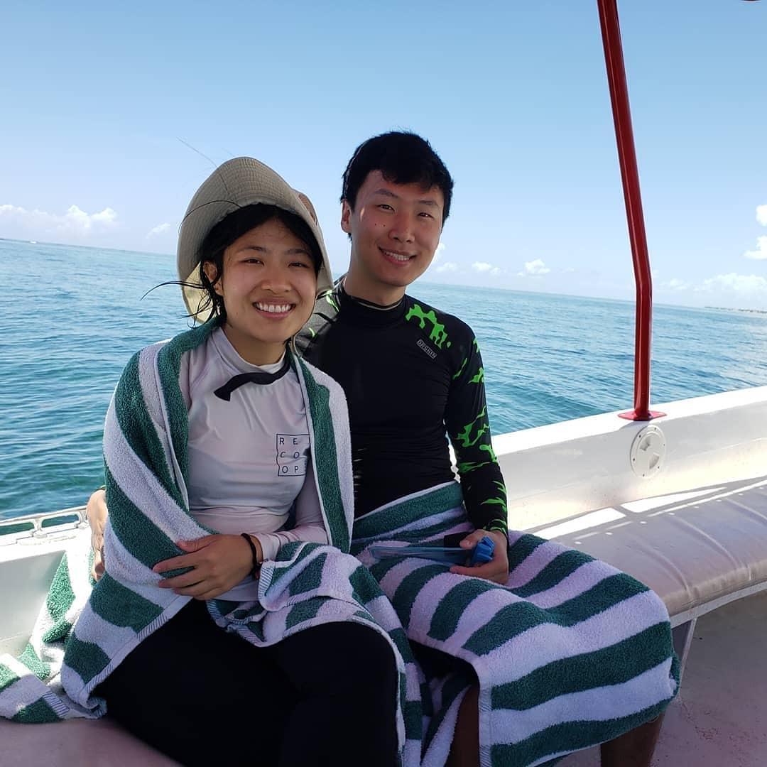 This is us after snorkeling in the beautiful waters of Belize, big thanks to Yanda's family!