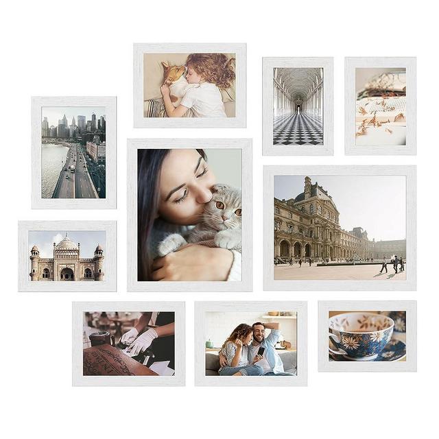 SONGMICS Picture Frames, 10 Pack Collage Picture Frames with Two 8x10, Four 5x7, Four 4x6, Photo Frame Set for Wall Gallery Decor, Hanging or Tabletop Display, Clear Glass Front, White